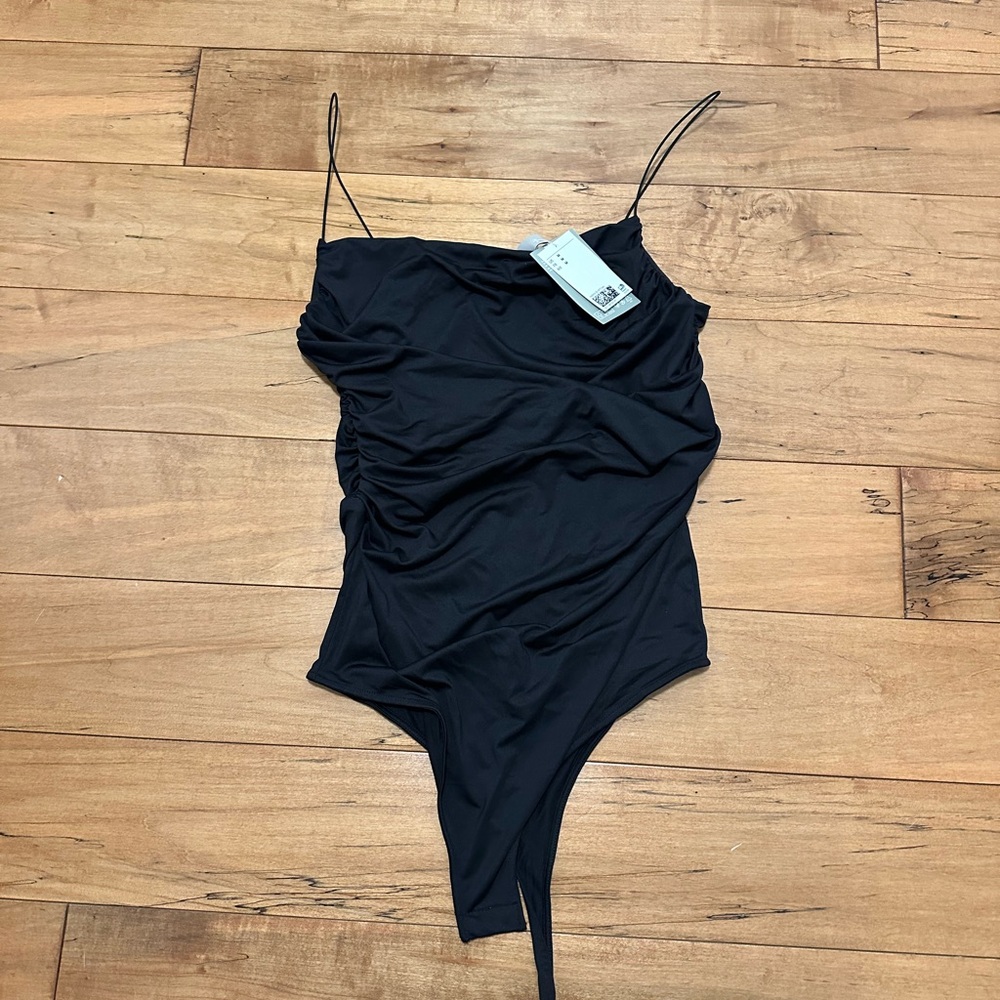 H&M Black Ruched Spaghetti Strap Bodysuit